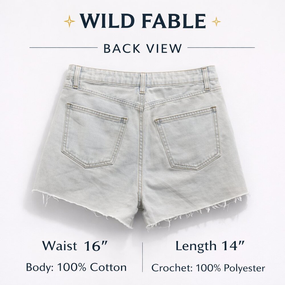Wild Fable Crochet Denim Shorts Women’s Boho Granny Square Festival Size 10 - Picture 2 of 9